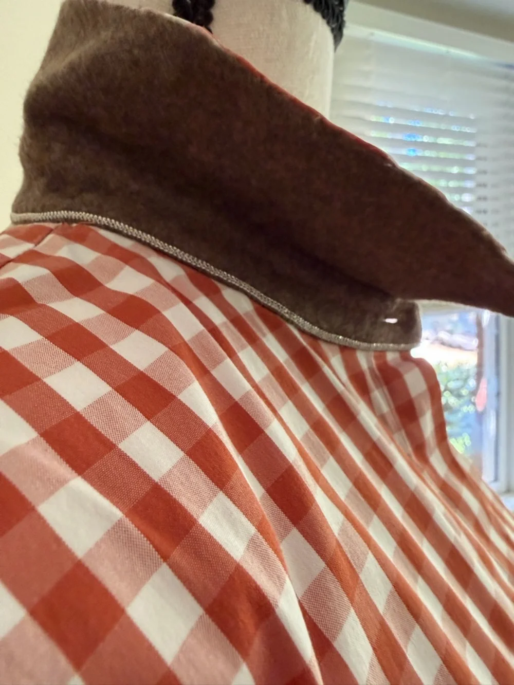 Lafayette 148 Women's Rust & White Gingham Button-Front Shirt - Picture 3 of 7
